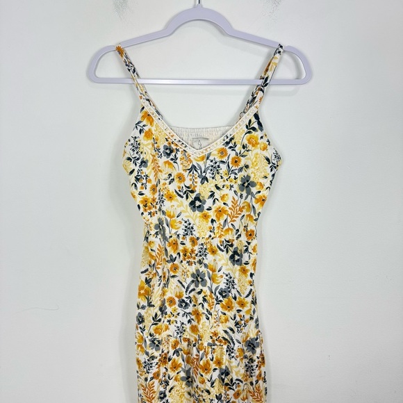 Joie Floral Mommy and Me Cotton Blend Yellow Gray Thin Strap Maxi Tier Dress 2 - Picture 3 of 13